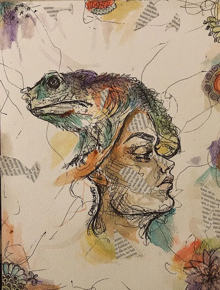 Camouflage — Pen, ink and watercolor on paper